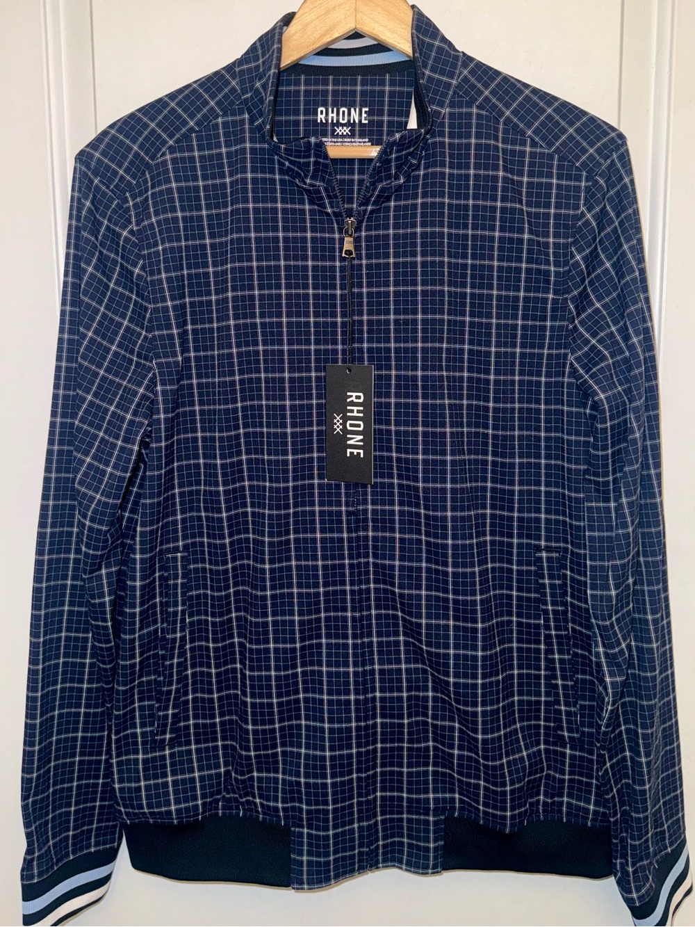 Rhone NWT Dune Golf Jacket in Navy Windowpane Check